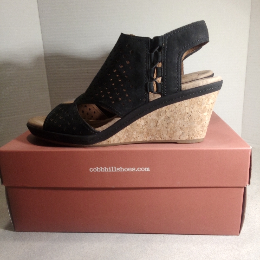 Rockport Cobb Hill Janna Black Wedge Sandal Woman's Sz. 11 NIB